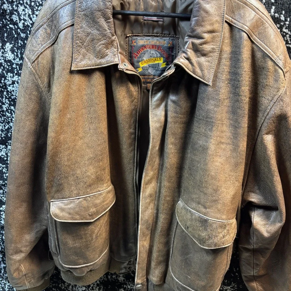 Wilsons Adventure Bound Leather Bomber Jacket Brown Thinsulate XXLT Aviator - Picture 2 of 7